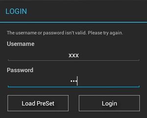 Invalid credentials entered