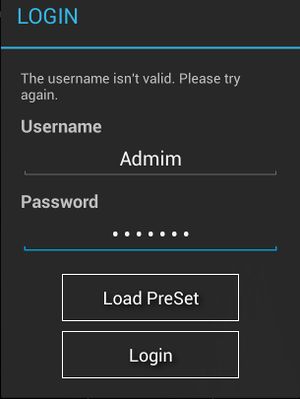 Invalid username entered